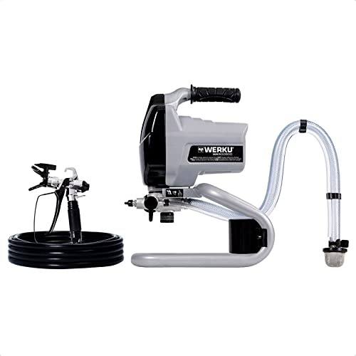 Werku® WK500500 Equipo Eléctrico Airless | Calidad Profesional Potencia 700 W Caudal 1.4 LPM Incluye Pistola Pintar Manguera y Depósito Antigoteo