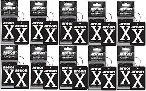 AREON X Autoduft Schwarz Kristall Auto Lufterfrischer Aufhänger Anhänger Spiegel Pappe 2D (Set Pack x 10)