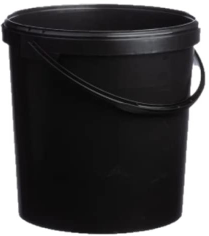 20 LITRE BLACK PLASTIC BUCKET WITH LID WITH A PLASTIC HANDLE, HARD WEARING BUCKET