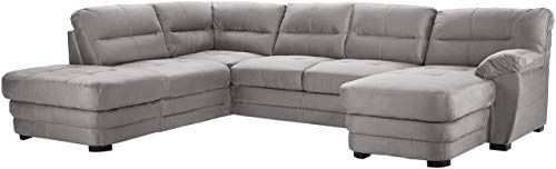 Mivano Wohnlandschaft Royale, Zeitloses Schlafsofa in U-Form mit Bettfunktion, Stauraum und hohen Rückenlehnen, 316 x 90 x 230, Mikrofaser, grau