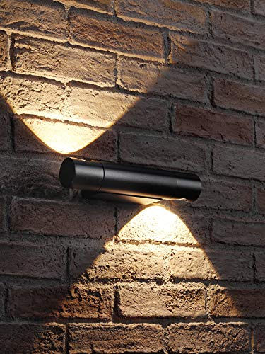 Auraglow Schwarz Integrierte LED Innenbeleuchtung im Außenbereich Drehbar Auf und Ab Wandleuchte, IP54, Warmweiß für Hausveranda, Garage oder Garten