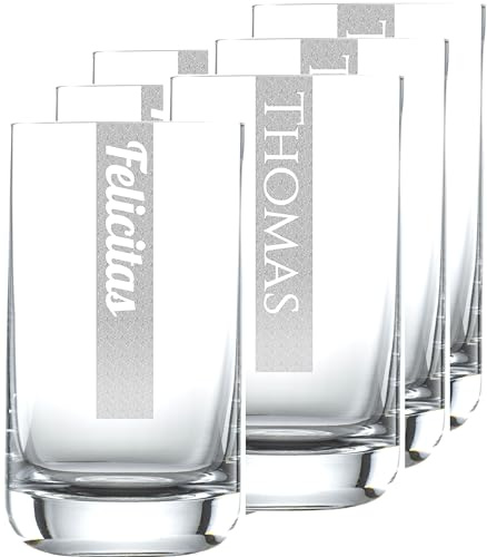 6x Wasserglas mit Gravur 6er Set | 255ml Schott Glas mit Namen | LogoGlas | Spülmaschinenfest | Trinkgläser personalisiert Lasergravur