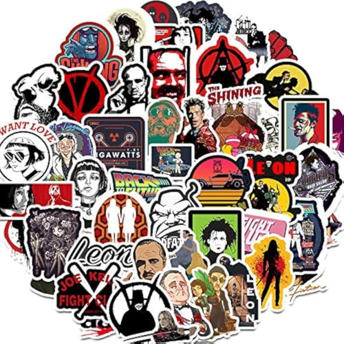 Affoto Classic Movies Stickers (50 PCS), Gift for Children Teens Adults, Waterproof Vinyl PVC, Multicolor Cartoon Stickers for Laptop, Water Bottle, Skateboard
