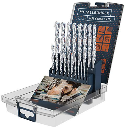 Presch Metallbohrer Set HSS Cobalt 19-tlg - Edelstahl Bohrersatz - Hochwertiges Cobalt Bohrer Set für Metall, Stahl, Eisen uvm. - Profi HSS-CO Edelstahl Bohrer - Ø 1-10mm