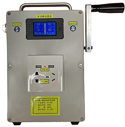 ASXZ Générateur de manivelle Multifonctionnel Haute Puissance 500W 220V, Chargeur USB d'urgence de Grande capacité, dynamoteur à Brosse CC Tout Acier extérieur,Gris