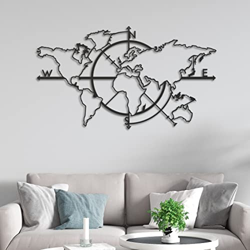 dv decovieno Wanddekoration, Weltkarte, Raumdekoration, Wanddekoration, Heimdekoration, Wohnzimmerdekoration, Geschenk, Wanddekoration, Schwarz, 97 x 56 cm
