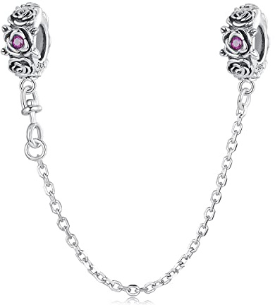 Rose Sicherheit Kette Charms mit 2 Gummi Abstandshalter Stopper Charms 925 Sterling Silber Perlen passen Pandora Charms Armband für Frauen