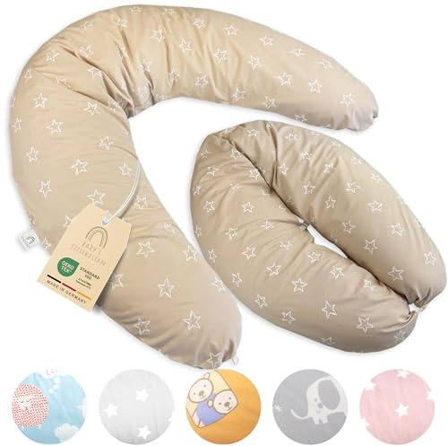 Baby's Stillkissen XXL - 190cm Schwangerschaftskissen mit Bezug - Geprüftes Schwangerschaft Kissen für Baby & Erwachsene - Kuscheliges Stillkissen Seitenschläferkissen & Lagerungskissen Erwachsene | OekoTex zertifiziertes Stillkissen mit Bezug - 190cm großes Schwangerschaftskissen für Baby & Erwachsene - 100% Bio-Baumwolle