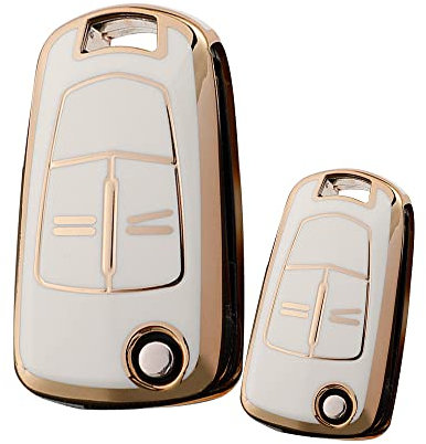 ontto Schlüsselhülle Autoschlüssel Hülle Passt für Vauxhall Opel Astra J H K Corsa D Insignia Vectra Zafira Signum Antigo Omega TPU Silikon Schlüsseletui Schutzhülle Schlüsselanhänger-Gold Beige