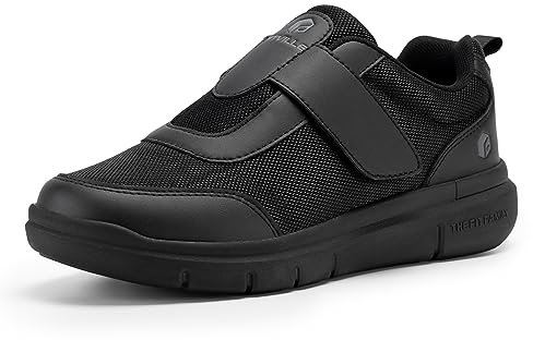 FitVille Schuhe Herren extra breit mit Klettverschluss Atmungsaktive Hausschuhe mit herausnehmbare Innensohle Diabetiker Walkingschuhe Schwarz größe 43