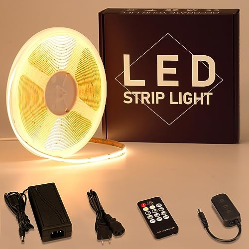 GOMING 24V 10M COB LED Strip Warmweiss 3000K Dimmbar LED Streifen 312LEDs/M | mit Dimmer 24V 3A 72W Netzteile LED Band Selbstklebend CRI 93+ Nicht Wasserdicht IP20 Lichtband für Heim Küche Deko