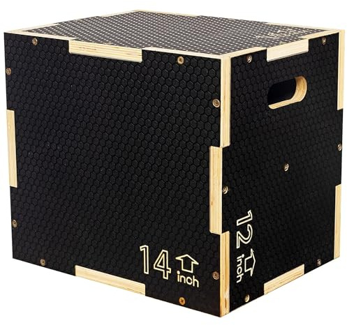Fitvids 3-in-1 Plyo-Box aus rutschfestem Holz, Plyometrische Box, Sprungübung, 30,5 x 35,6 x 40,6 cm, Schwarz