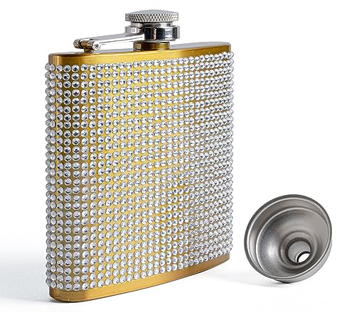 SPDYCESS Edelstahl Flachmann 6oz Diamant Frauen Flachmänner mit Trichter Tragbar Flachmann von Alkohol zum Wandern Hochzeit Reisen Party