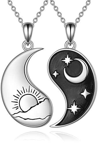 VONALA Yin-Yang Halskette für Damen und Herren Sterlingsilber Paare Freundschaftskette Sonne und Mond Halskette Schwarz und Weiß BFF-Halskette für 2 Paare Halskette Schmuck Geschenk