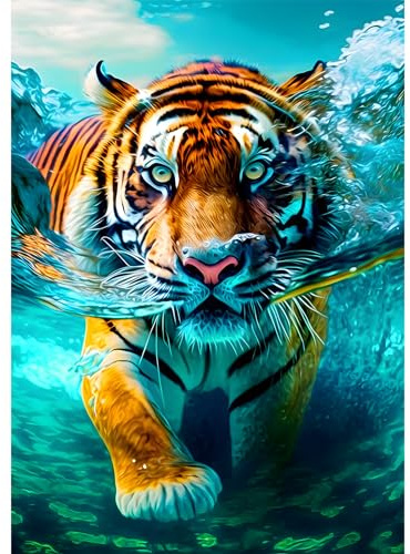 DAERLE 5D Diamond Painting Tiger Unterwasser, Diamant Painting Bilder Tier, Diamond Art Erwachsene Full DIY Diamant Kunst Malerei Stickerei Set Kreuzstich für Home Wand Dekor 30x40cm