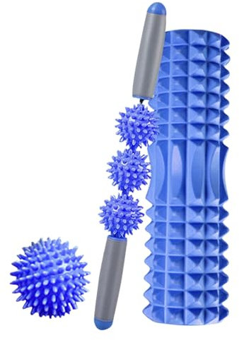 MAGIC SELECT Pacchetto Rullo, Palla e Barra Massaggiante. Rullo in Schiuma per Terapia Muscolare, Pilates, Yoga. Cilindro in Schiuma per Alleviare il Dolore e Allenarsi 45cm
