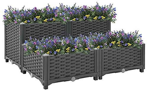 BaraSh Lit surélevé 80x80x38 cm Polypropylène,Bordure Pierre,Kit Gabion,Gabion Jardiniere