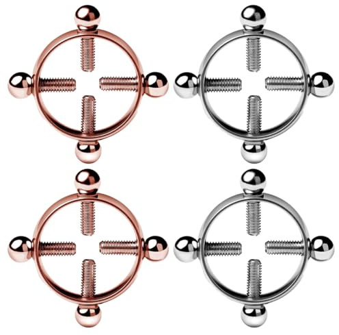 HNJUSR 4 Pezzi Finto Piercing Capezzolo in Acciaio Inossidabile Non Forato Anello per Piercing al Capezzolo Goielli in Argento Oro, Mehrfarbig