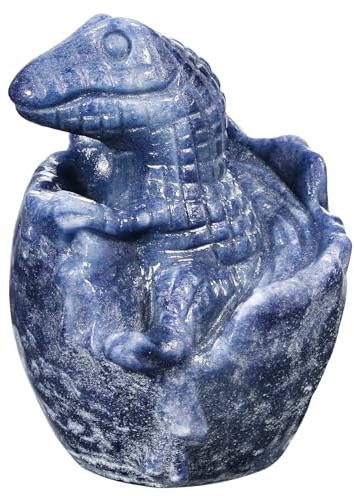 KYEYGWO Blue Aventurine Hatching Dinosaur Figurine Ornament for Home Desk | Hand Carved & Polished, Prehistoric Animal Collection, Crystal Ornament for Shelf Display, Unique Gift for Dinosaur Lover