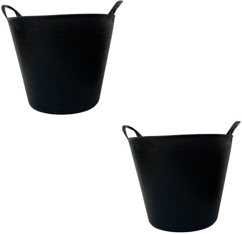 Keroppa Capazo 42 litros Pack 2 Uds Espuerta de Goma con Asas para Obras Recolección de Frutos Fabricado en España Uso Doméstico y Profesional Robusto Resistente Negro
