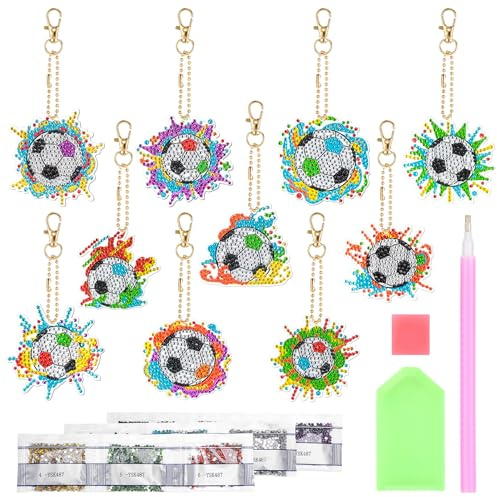 patinadrift 10 Stück Fussball Diamond Painting Schlüsselanhänger Set bunt | 5D Diamant Malerei Anhänger Keychain, DIY Kunst Handwerk Basteldekoration, für Kinder Erwachsener Anfänger