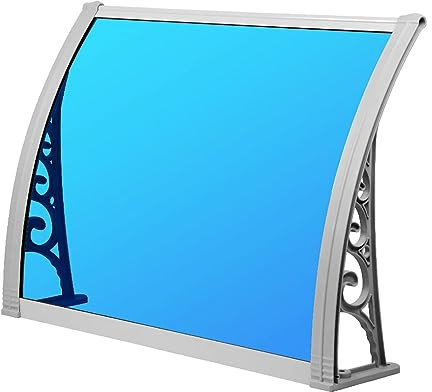 Fenstertür-Markisenüberdachung, modernes Polycarbonat-Vordach für die Haustür, Blaue Tafel, Silberne Halterung, Außenvordach, TürTerrasse Regen Sonnenlicht, Sonnenschutz