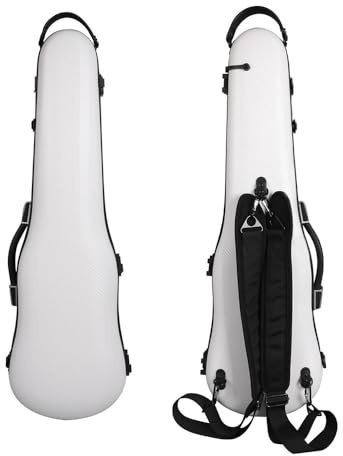 WUQIMUSC Violin hard case 4/4 full size light weight Carbon fiber hard shell Sturdy Protective Violin Flight Case with Adjustable Backstraps and Convenient Locking Buckle, White color