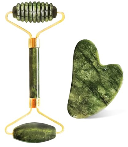 HAALII Gua Sha Jade Werkzeug für Gesicht, Gua Sha Stein, Gua Sha Set und Gesichtsroller, Hautpflege-Werkzeuge, Jade-Roller für Massagegerät, Jadestein GuaSha, Gesichtsmassagegerät für Frauen & Männer