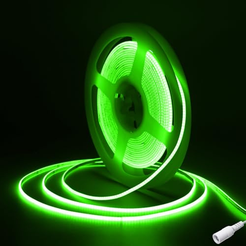 Fosingut COB LED Streifen 5m, DC12V Grün LED Strip,480 LEDs/M CRI90+ Hohe Helligkeit Flexibel LED Band Lichtleiste Selbstklebend,2.7mm Stripes LED Bar,Kanal,Küche,TV,Auto,Heim Decor(Nur Strip)