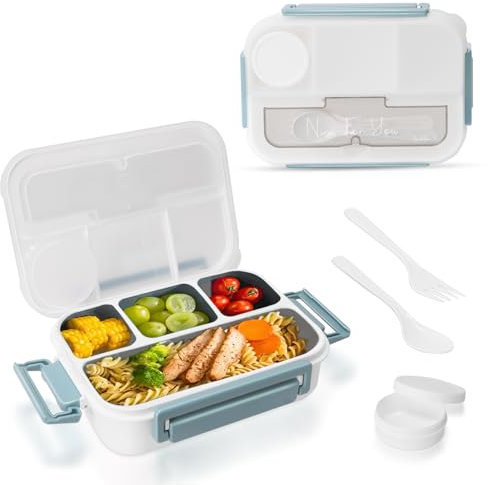 Zhtulck Bento Box, Adults 1300ML Leak-Proof Lunch Box with Compartments, Includes Spoon, Fork, Salad Dressing Container - Microwave & Dishwasher Safe