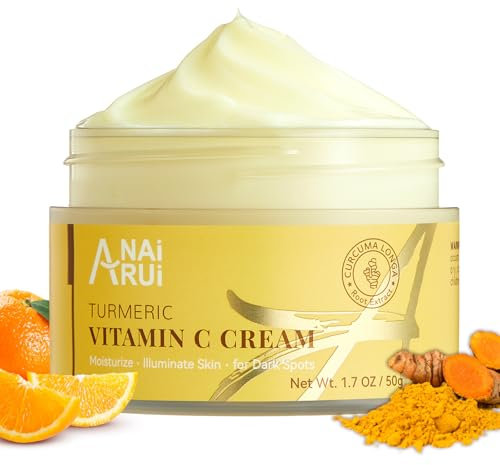 ANAiRUi Crème visage au curcuma et à la vitamine C, crème hydratante au collagène pour les peaux sèches pour les taches sombres, les rides, l'anti-âge et l'uniformisation du teint 50g