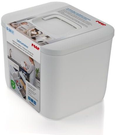 reer SafeContainer Aufbewahrungsbox | Schutz vor gefährlichen Kleinteilen | kindersicherer Verschluss | rutschfest | sicherer Verschluss von Waschmitteltabs, Batterien, Medikamenten uvm. | Weiß