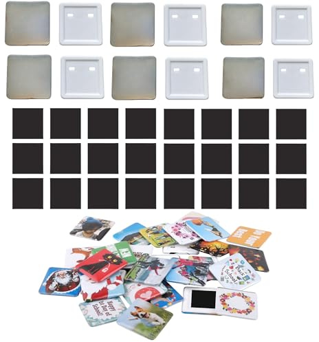 100 Set 2'' x 2'' Square Fridge Magnet Button Making Supplies for Badge Press Machine, DIY Square Photo Picture Magnet Button, Not Including Machine