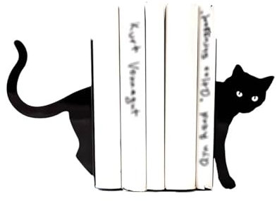 HGTYDV2 Buchstützen aus Metall mit schwarzer Katze, süßer Katzentier-Buchstopper, dekorativer Buchhalter, Schreibtisch-Organizer, Buchstützen für Katzenliebhaber für schwere Bücher