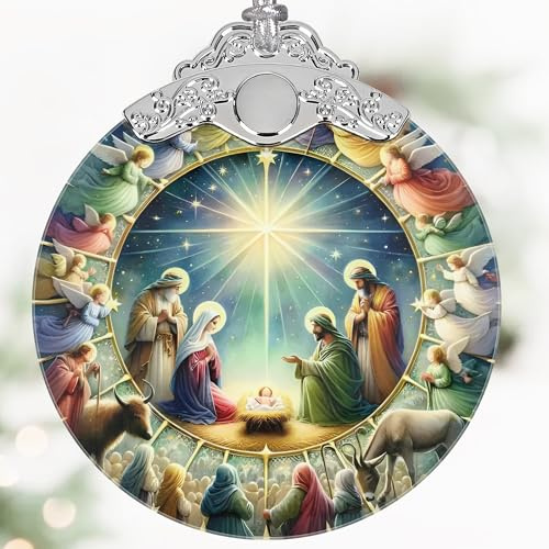 Nativity Christmas Ornament, 3 Stained Glass Christmas Decor, Nativity Ornaments for Christmas Tree, Christian Gifts for Kids, Religious Gifts for Women, Perfect for Holiday Party, Window, Tree