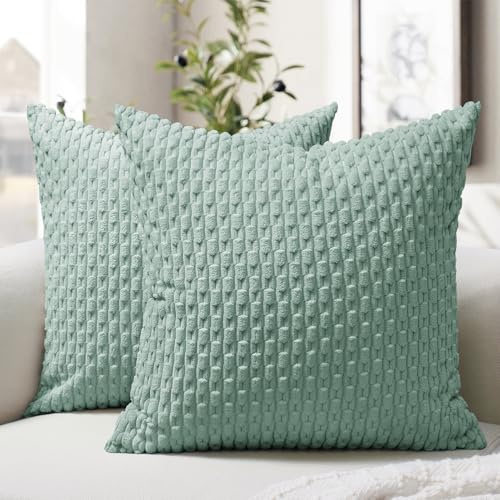 Softalker Frühling Kissenbezug 40x40 Mint Grün 2er Set Cord flauschig weich Boho Kissenhüllen Kissenbezüge Sofakissen Dekokissen Zierkissen Couchkissen deko Wohnzimmer Sofa Ostern Spring Sommer