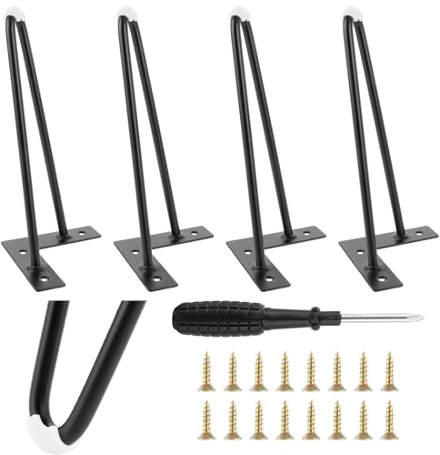 AKOLAFE 4er Set Möbelfüße Schwarz 25cm Tischbeine Metall Hairpin Legs Robuste Schrankbeine mit Gummischutz Haarnadel Beine mit Schrauben Metallfüße für Schreibtisch, Schrank, DIY Projekte