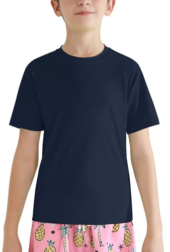 Valcatch Boy's Girls UPF 50+ Rash Guard Swim Shirts Kids Teens Quick Dry Athletic Short Sleeve T Shirt UV Fishing Surfing Water Beach Tops Running Workout Gym Active Tee Shirt Navy Blue