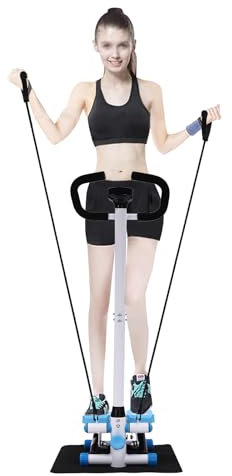 Fitness Stepper Moderner Blau Weiß Übung Stepping Machine mit Widerstandsbändern, 150kg/330.69lbs Höhenverstellbarer Geräuscharm Training Stepper für Büro und Wohnungstraining