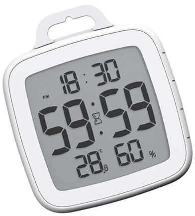 Fluxioxtna Reloj digital de baño que ahorra espacio con temporizador de cuenta regresiva, temperatura y lecturas para cocina, gimnasio, aula