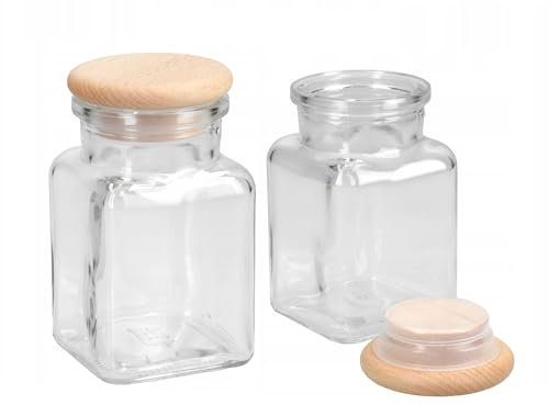 Wooden World – 2 pots à épices carrés en verre avec couvercle en bois, 150 ml