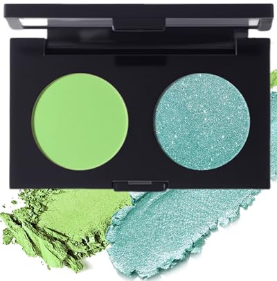 Matte Glitzer Lidschatten Palette, 2 Farben Eyeshadow grün, Wasserfest und Langlebig, Hochpigmentierter Metallisch Schimmernde Finish, Shimmer Augen Make-up für Schminke Mädchen und Frauen-09