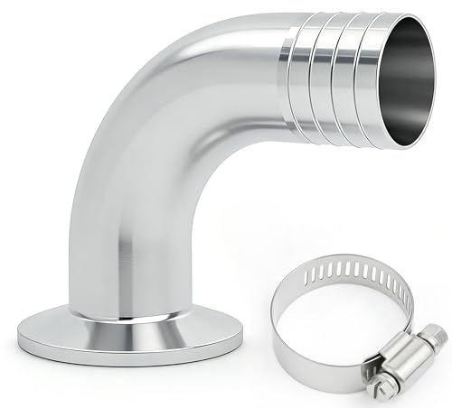 Lophtnix Stainless Steel 304 Sanitary Hose Barb Pipe Fitting 1.5 Tri Clamp (50.5mm OD Ferrule) 90 Degree Elbow 3/4 Barbed & 1pc SS304 Hose Clamp