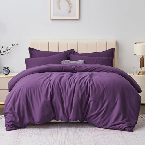 Aisbo Double Duvet Cover Set Purple, Brushed Microfiber Bedding Set | 3Pcs Bedding Double Bed Set Purple Duvet Cover with 2 Pillowcases 50x75cm, Soft Brushed Microfiber Quilt Cover, OEKO-TEX