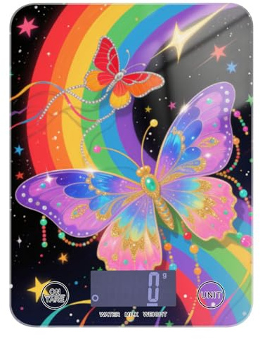 Bilancia digitale da cucina con fiocco arcobaleno colorato conteggio calorie per alimenti 5 kg/5 g, bilancia da 5 g con 4 unità per cottura cheto cottura báscula para pesar Personas