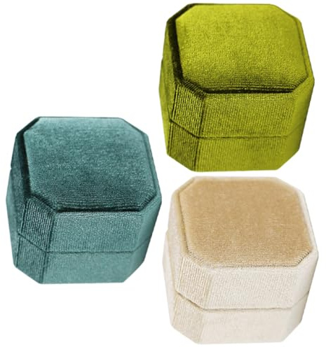 JOINPAYA Scatola Portagioie in Velluto a Coste Ottagonale 3 Pezzi | Proposta e Anniversario, Design Moderno ed Elegante, Facile da Portare, Anelli al Sicuro