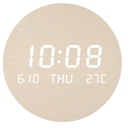 Orologio da parete silenzioso con schermo grande, con data, temperatura e giorno della settimana, per soggiorno e camera da letto, design in legno impermeabile