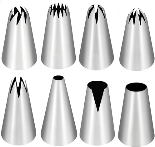 10 pcs beccucci sac,ugelli in acciaio inox per pasticceria,bocchette decorative per torte, beccuccio per zeppole,ugelli scanalati per cupcake, ugelli riutilizzabili per punta a bussola pasticceria