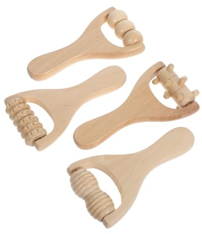 TOPPERFUN Pack de 4 Masajeadores de Madera Rodillo, Manuales y Portátiles, para Cuerpo y Piernas Adecuado para Oficina y Viajes de Negocios