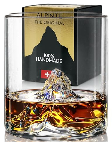 Alpinte - Premium Whisky Glas 200 ml (1 Stück) – Glas mit Bergen drin, handgefertigt & mundgeblasen aus Borosilikatglas, Tumbler für Whiskey, Scotch & Rum, berg geschenk für männer